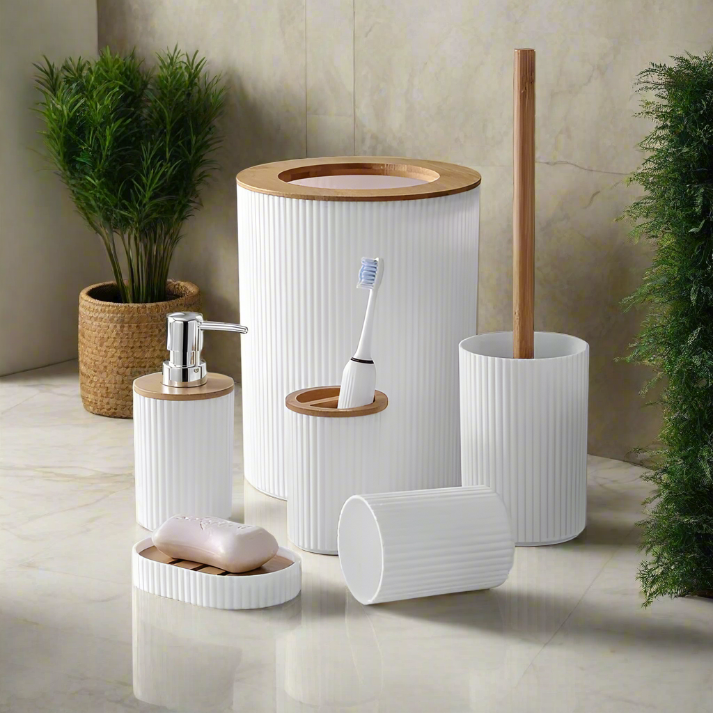 🚿 Ensemble d'Accessoires de Salle de Bain en Bambou – 7 Pièces 🪵✨