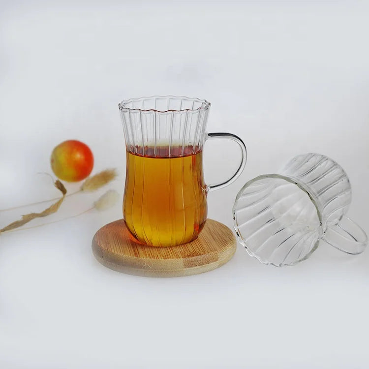 ✨ Ensemble de Tasses à Thé en Verre Borosilicaté avec Planches en Bois 🌿☕