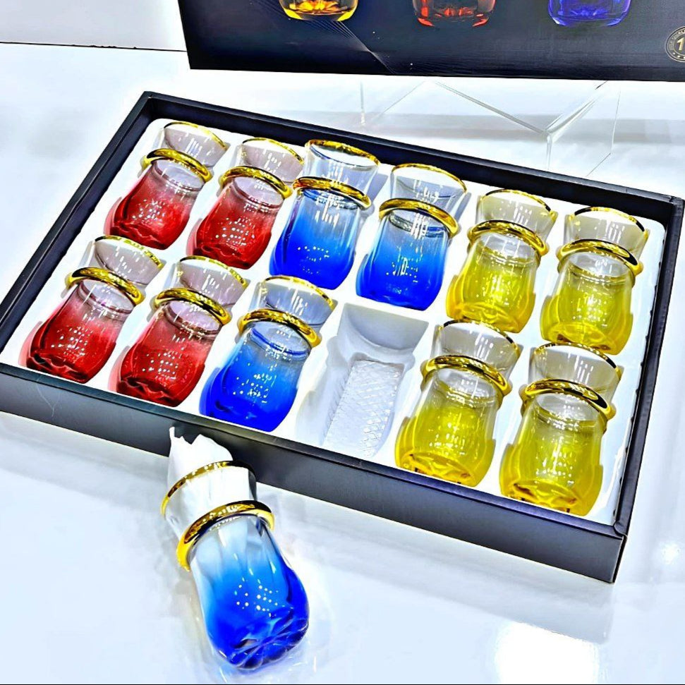 🫖 Service de Verres à Thé Colorés avec Bordures Dorées ✨