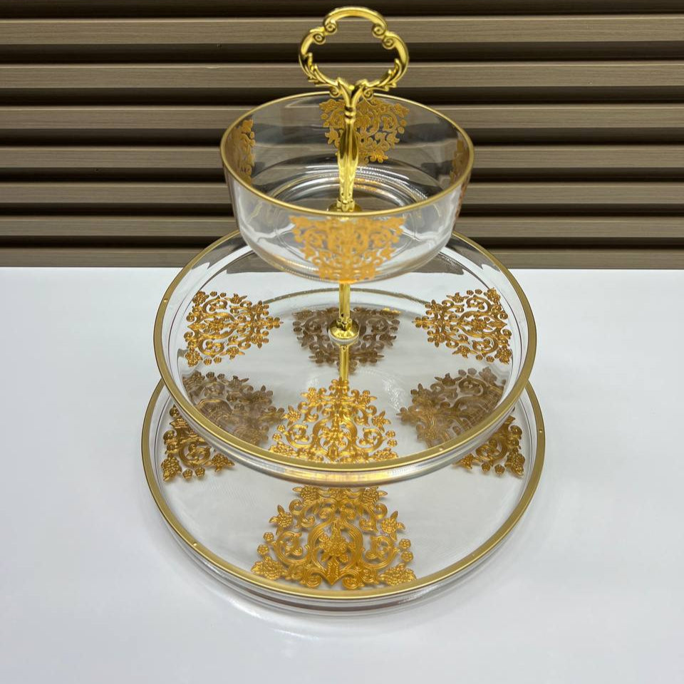 🍰 Présentoir à Gâteaux en Verre Doré – Élégance et Raffinement ✨