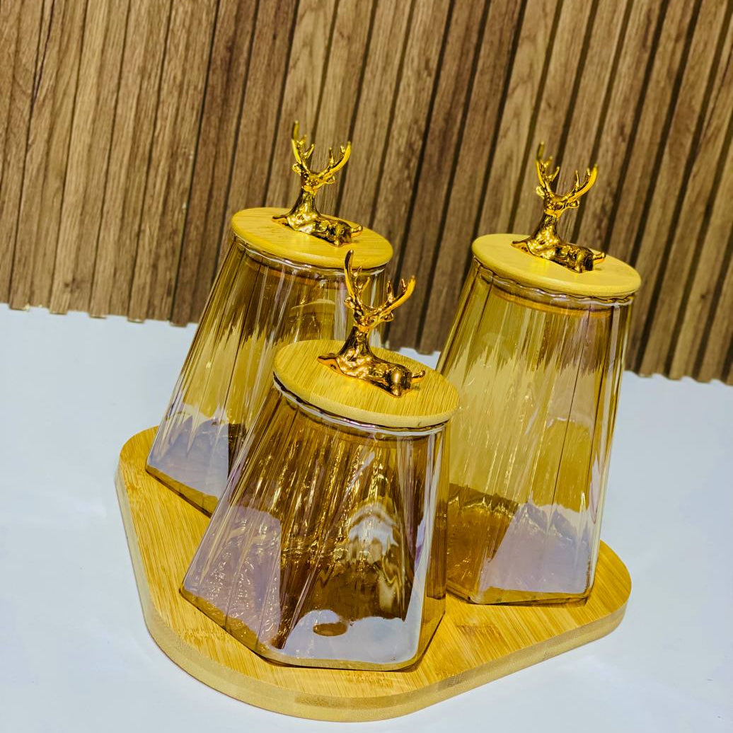 🦌 Ensemble de Bocaux en Verre avec Couvercles en Bois & Or 🌟