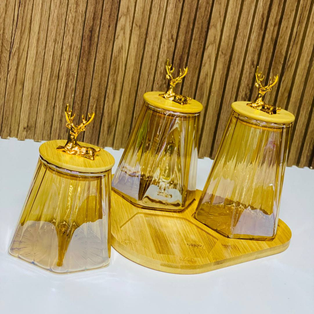 🦌 Ensemble de Bocaux en Verre avec Couvercles en Bois & Or 🌟
