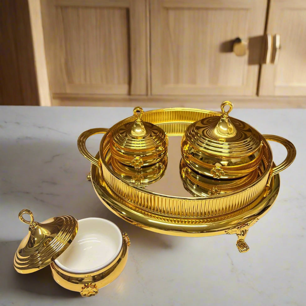 🌟 Service Doré avec Pots et Plateau Élégant 🏺