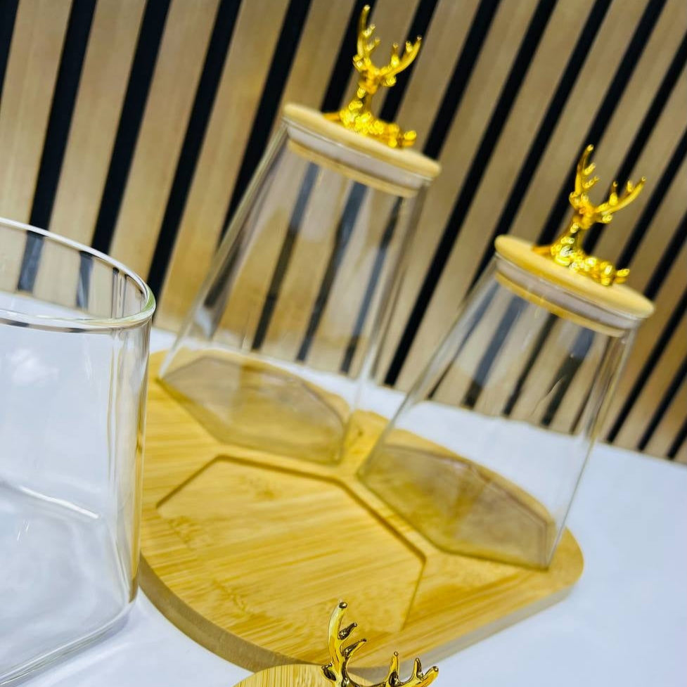 🦌 Ensemble de Bocaux en Verre avec Couvercles en Bois & Or 🌟