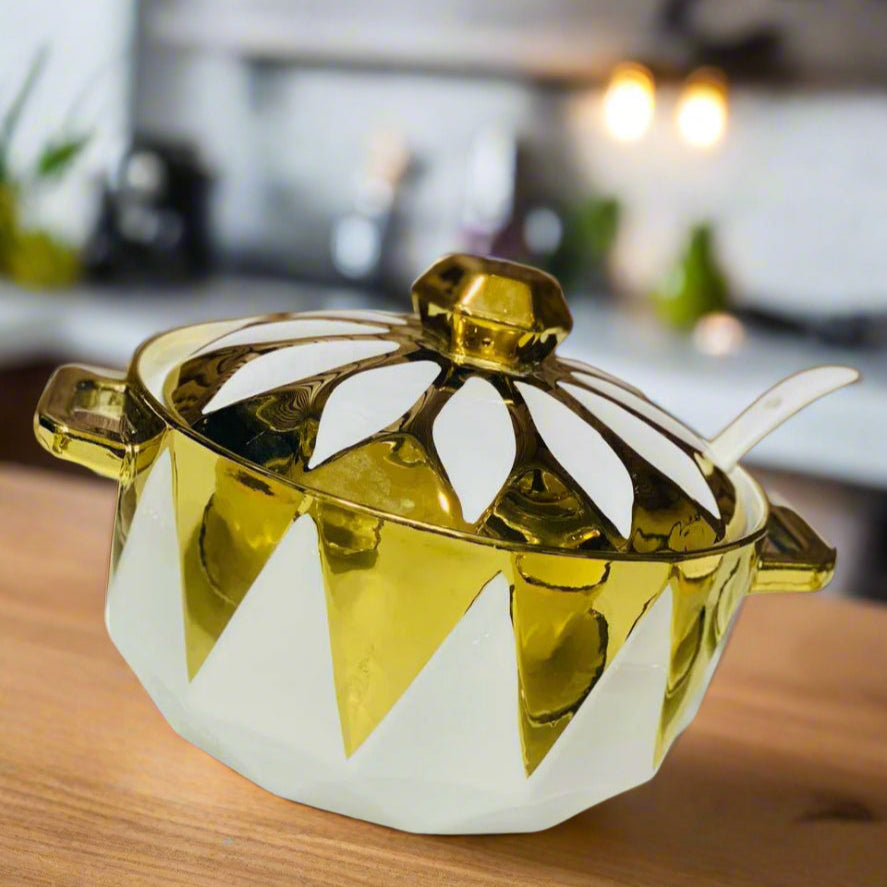 ☕ Service à Soupe en Céramique avec Dorures Élégantes 🌸