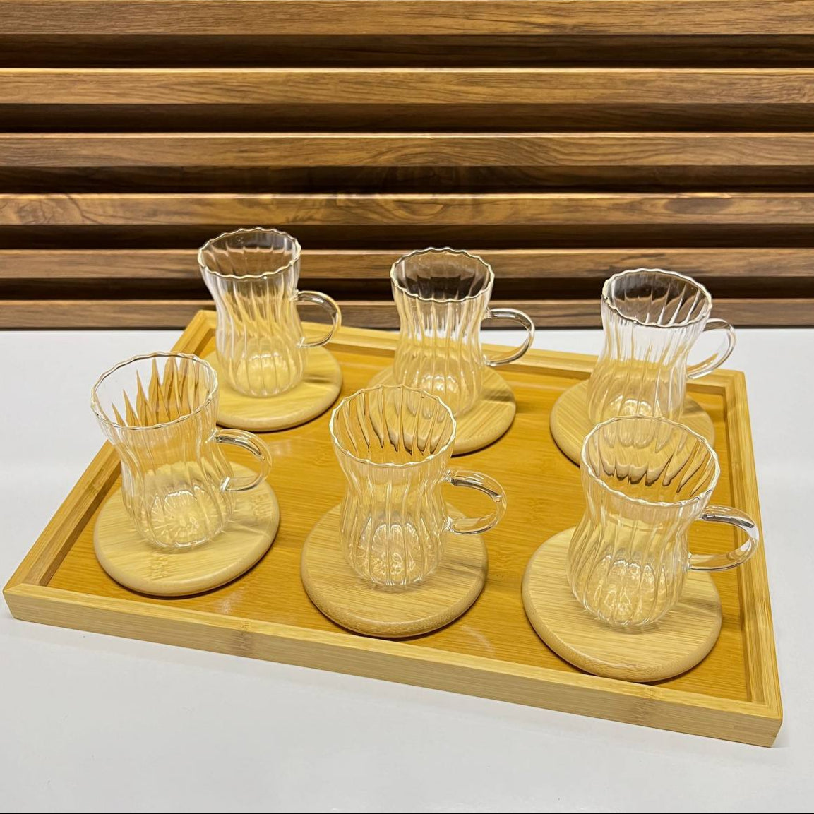 ✨ Ensemble de Tasses à Thé en Verre Borosilicaté avec Planches en Bois 🌿☕