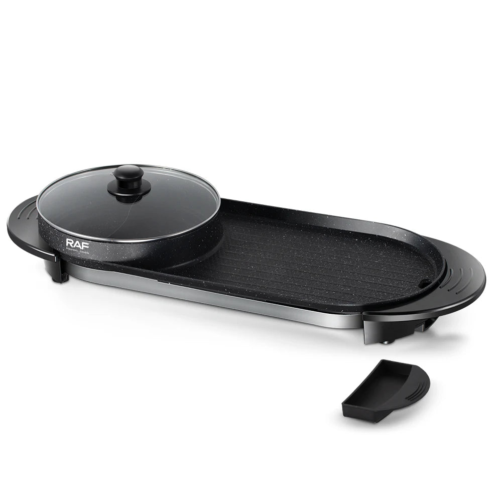 🔥🍖 RAF — Nouveau Grillé Électrique 2 en 1 avec Pot pour Barbecue, 1800W