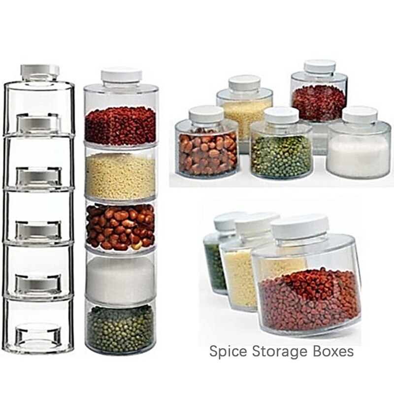 6pcs bocaux de stockage empilables tour à épices transparents