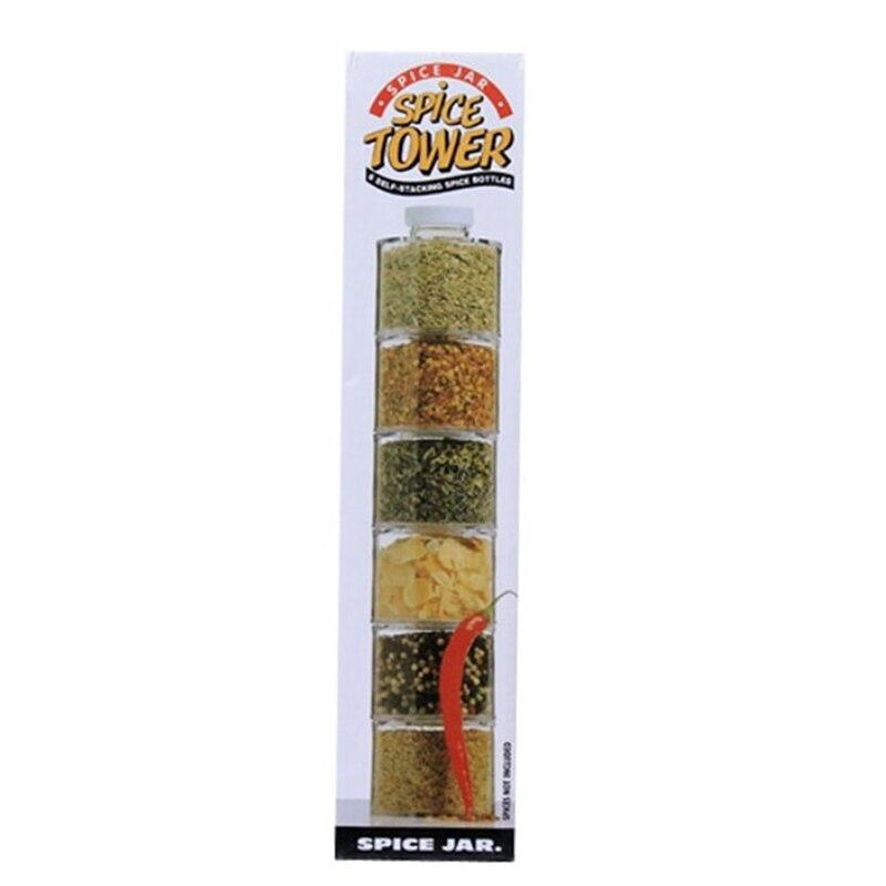 6pcs bocaux de stockage empilables tour à épices transparents