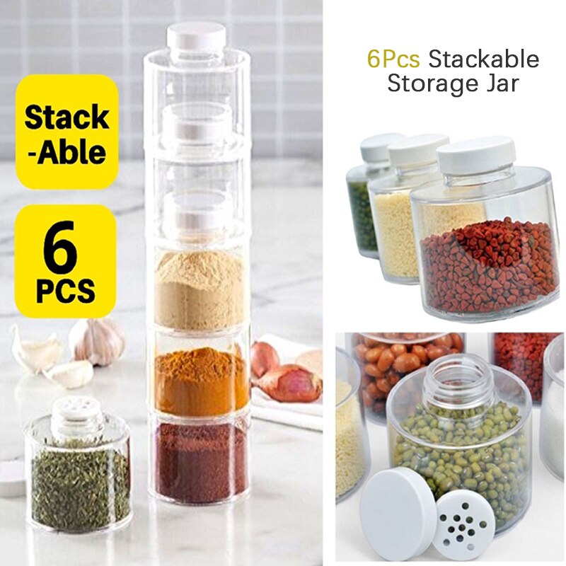 6pcs bocaux de stockage empilables tour à épices transparents