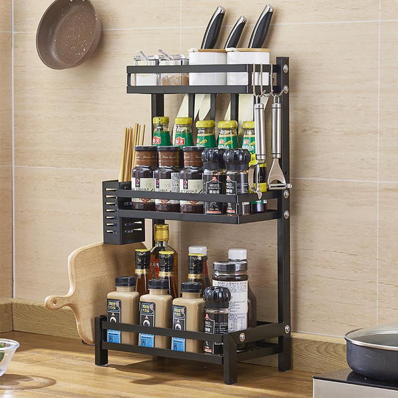 Étagère de cuisine noire en acier inoxydable - Organisation et rangement multifonctionnels pour votre cuisine!