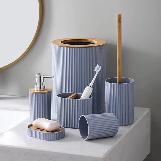 🚿 Ensemble d'Accessoires de Salle de Bain en Bambou – 7 Pièces 🪵✨