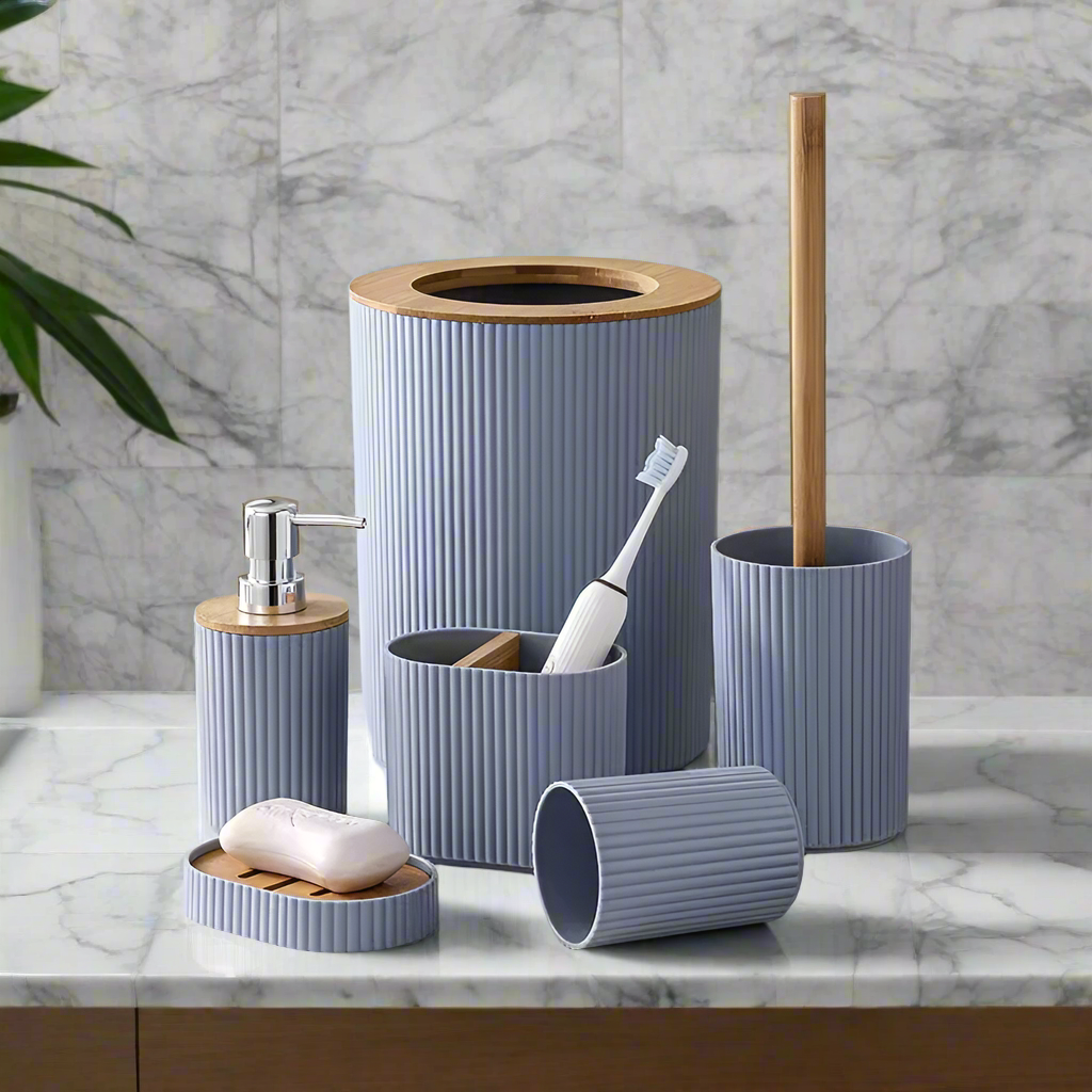 🚿 Ensemble d'Accessoires de Salle de Bain en Bambou – 7 Pièces 🪵✨
