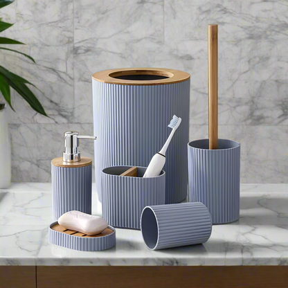 🚿 Ensemble d'Accessoires de Salle de Bain en Bambou – 7 Pièces 🪵✨