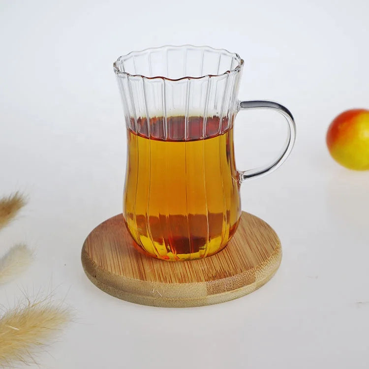 ✨ Ensemble de Tasses à Thé en Verre Borosilicaté avec Planches en Bois 🌿☕
