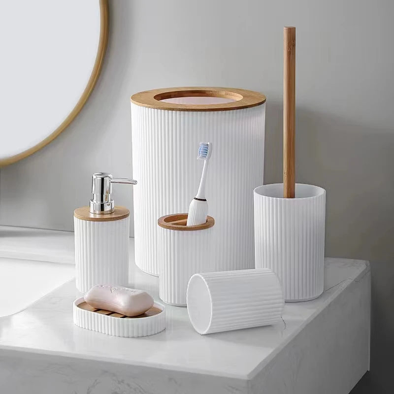 🚿 Ensemble d'Accessoires de Salle de Bain en Bambou – 7 Pièces 🪵✨