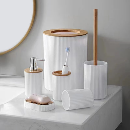 🚿 Ensemble d'Accessoires de Salle de Bain en Bambou – 7 Pièces 🪵✨