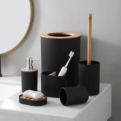 🚿 Ensemble d'Accessoires de Salle de Bain en Bambou – 7 Pièces 🪵✨