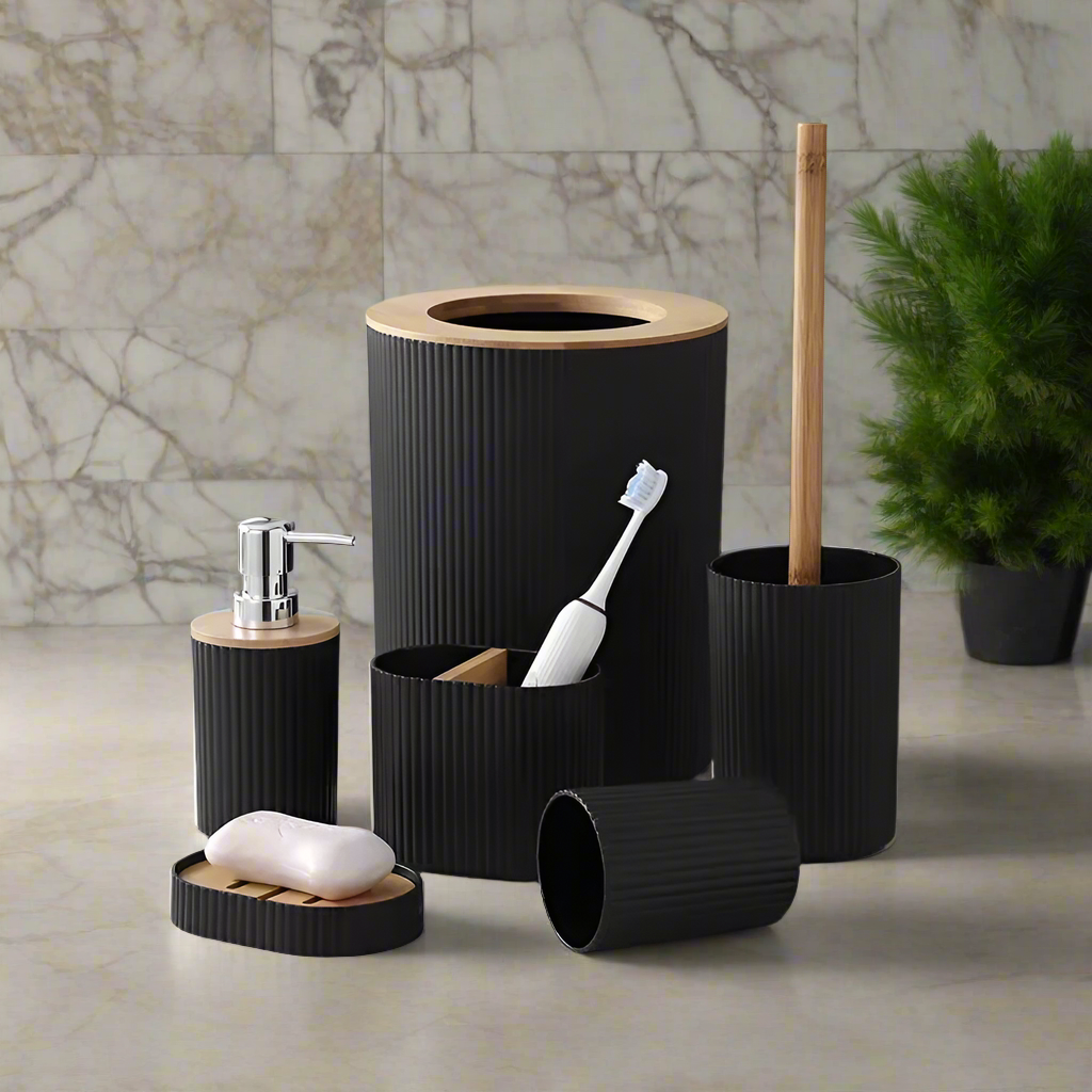 🚿 Ensemble d'Accessoires de Salle de Bain en Bambou – 7 Pièces 🪵✨