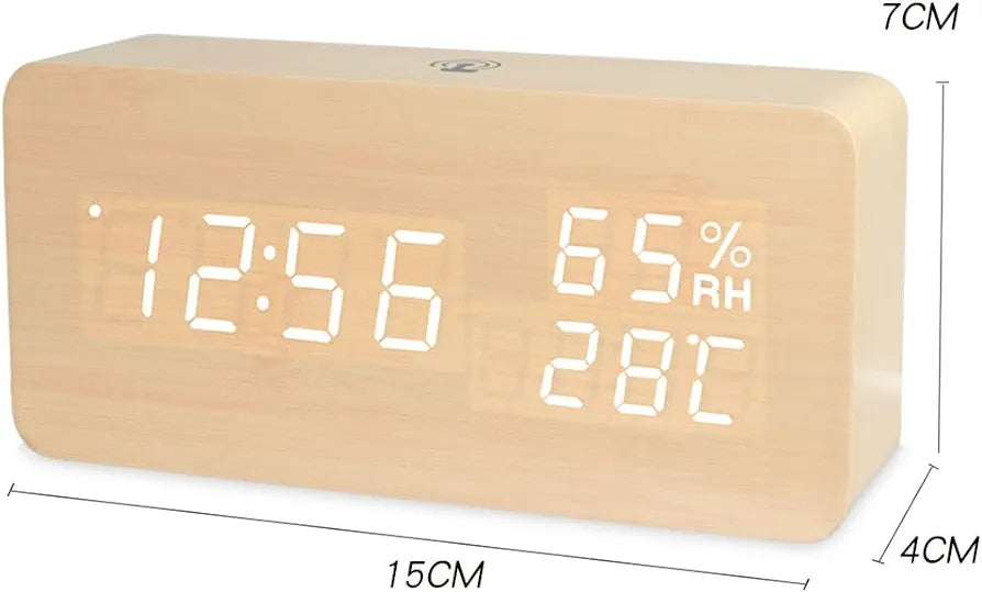 Horloge de Table LED en Bois pour Table de Bureau, Réveil Électronique avec Commande Vocale, Alimentation par USB