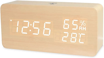 Horloge de Table LED en Bois pour Table de Bureau, Réveil Électronique avec Commande Vocale, Alimentation par USB