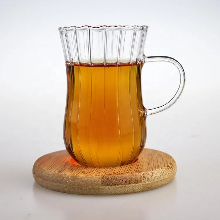 ✨ Ensemble de Tasses à Thé en Verre Borosilicaté avec Planches en Bois 🌿☕