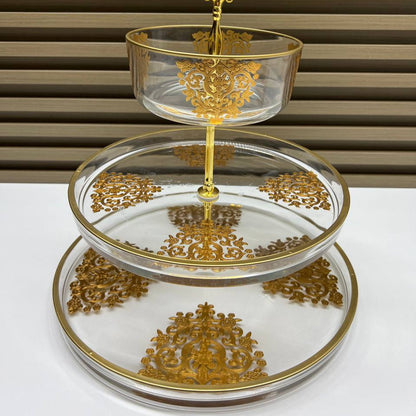 🍰 Présentoir à Gâteaux en Verre Doré – Élégance et Raffinement ✨