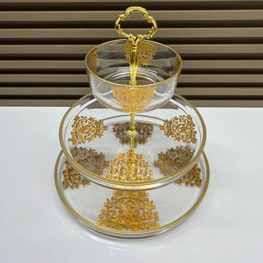 🍰 Présentoir à Gâteaux en Verre Doré – Élégance et Raffinement ✨