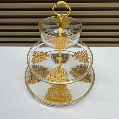 🍰 Présentoir à Gâteaux en Verre Doré – Élégance et Raffinement ✨
