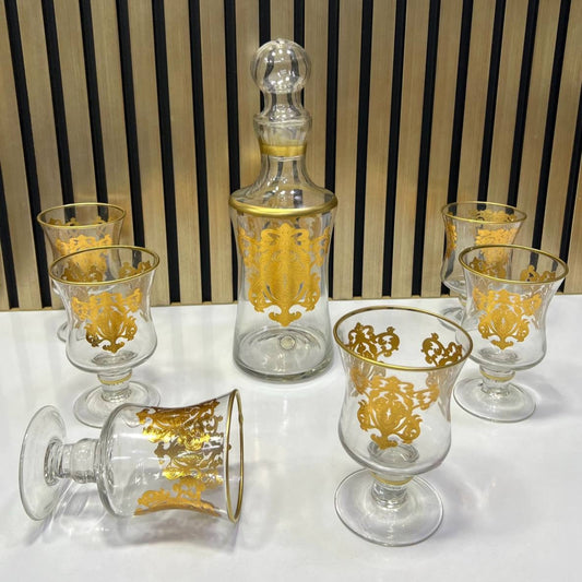 🍷 Service de Carafe & Verres en Verre avec Motifs Dorés ✨