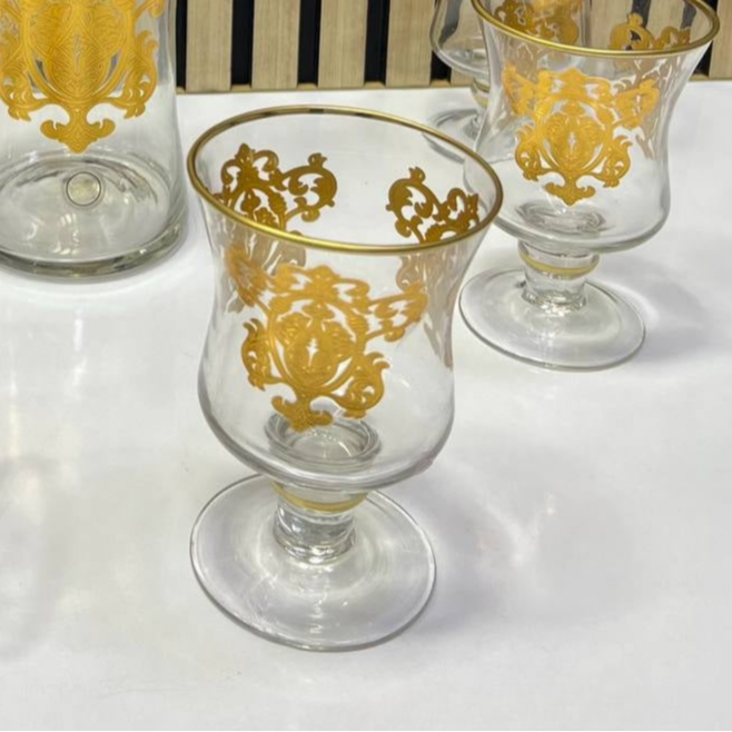 🍷 Service de Carafe & Verres en Verre avec Motifs Dorés ✨
