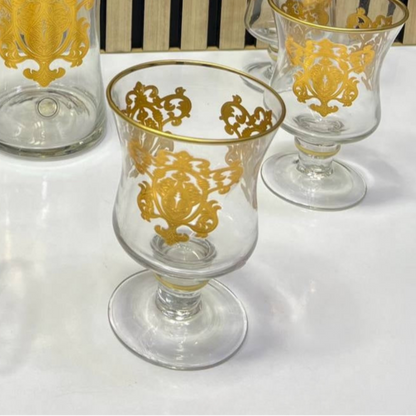 🍷 Service de Carafe & Verres en Verre avec Motifs Dorés ✨