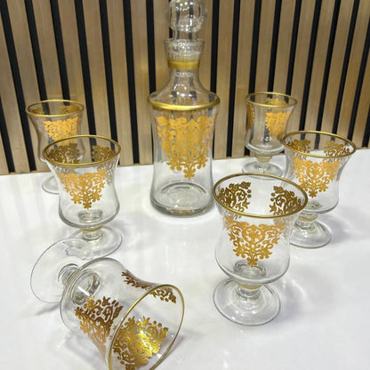🍷 Service de Carafe & Verres en Verre avec Motifs Dorés ✨