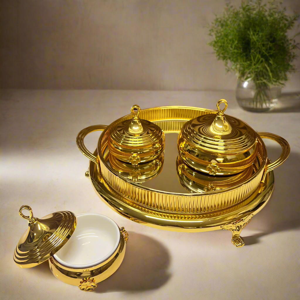 🌟 Service Doré avec Pots et Plateau Élégant 🏺