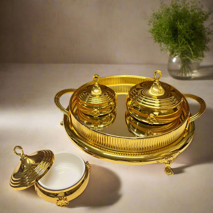 🌟 Service Doré avec Pots et Plateau Élégant 🏺