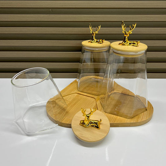 🦌 Ensemble de Bocaux en Verre avec Couvercles en Bois & Or 🌟