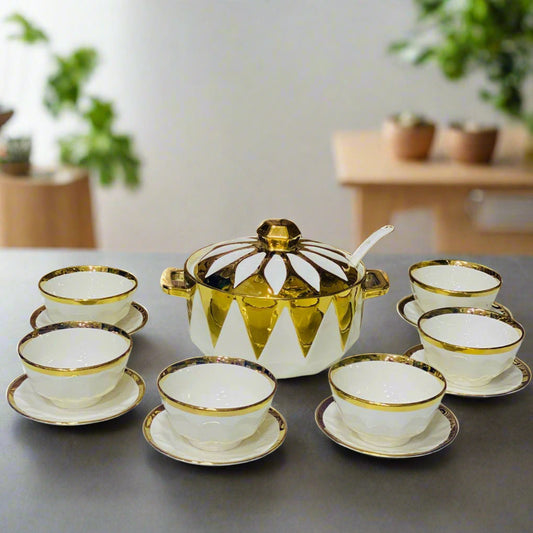 ☕ Service à Soupe en Céramique avec Dorures Élégantes 🌸