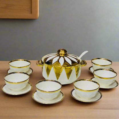 ☕ Service à Soupe en Céramique avec Dorures Élégantes 🌸