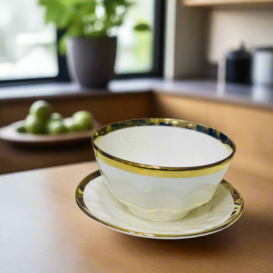 ☕ Service à Soupe en Céramique avec Dorures Élégantes 🌸