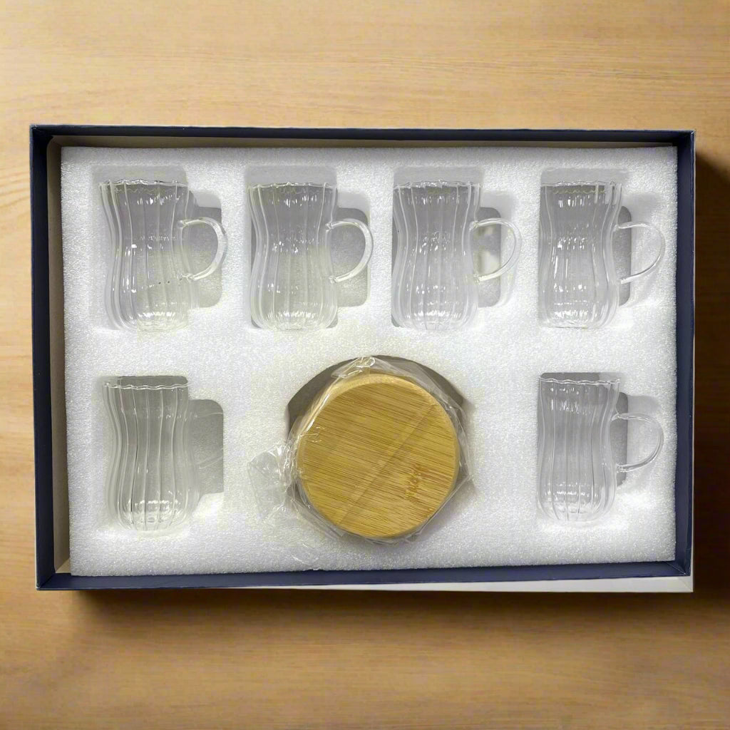 ✨ Ensemble de Tasses à Thé en Verre Borosilicaté avec Planches en Bois 🌿☕