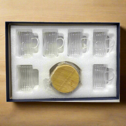 ✨ Ensemble de Tasses à Thé en Verre Borosilicaté avec Planches en Bois 🌿☕