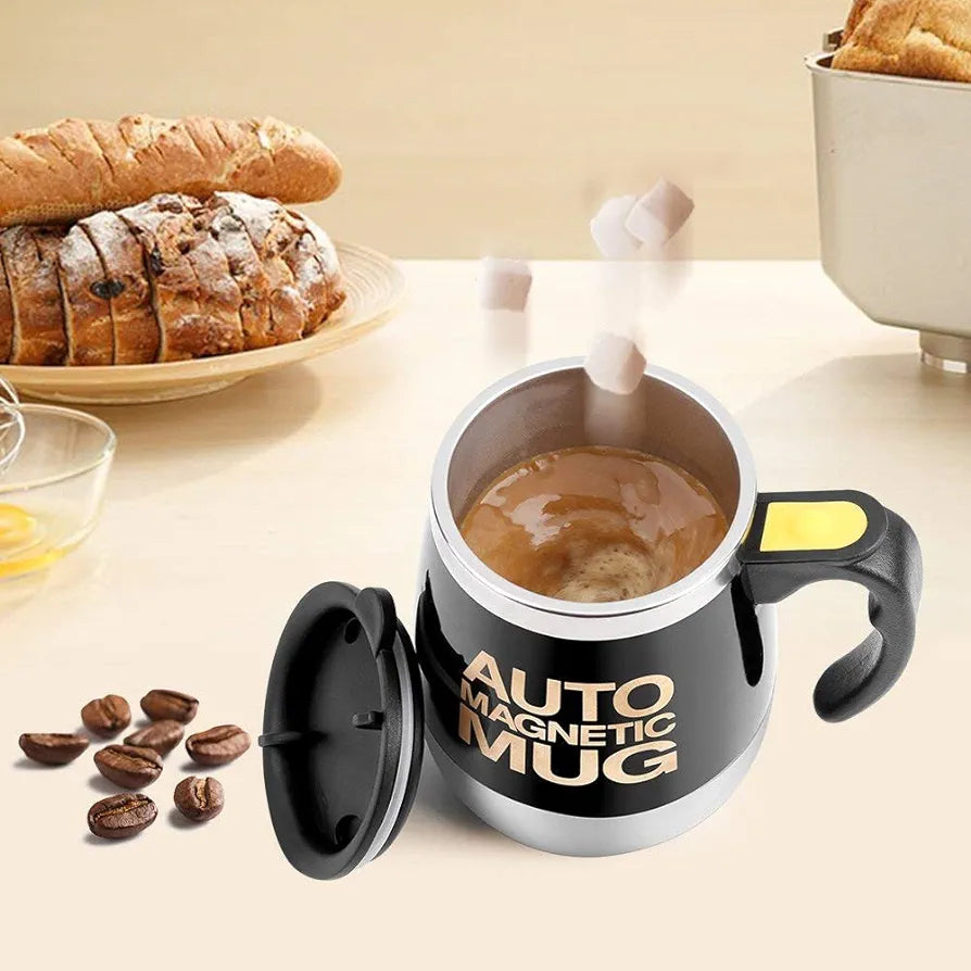 Tasse à café auto-mélangeuse en acier inoxydable ,Tasse magnétique automatique pour café, thé, chocolat chaud, boissons au cacao et aux protéines, noir