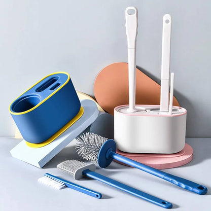 Brosse de toilette de nettoyage, ensemble de brosse de toilette, installation sans poinçon, tête de brosse flexible pour toilettes