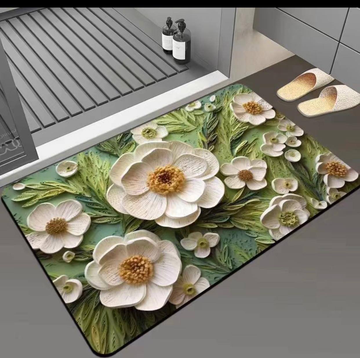 Tapis de Sol en Diatomée de Salle de Bain 3D Plante Absorbant l'eau Tapis de Porte à séchage Rapide (48x77cm)