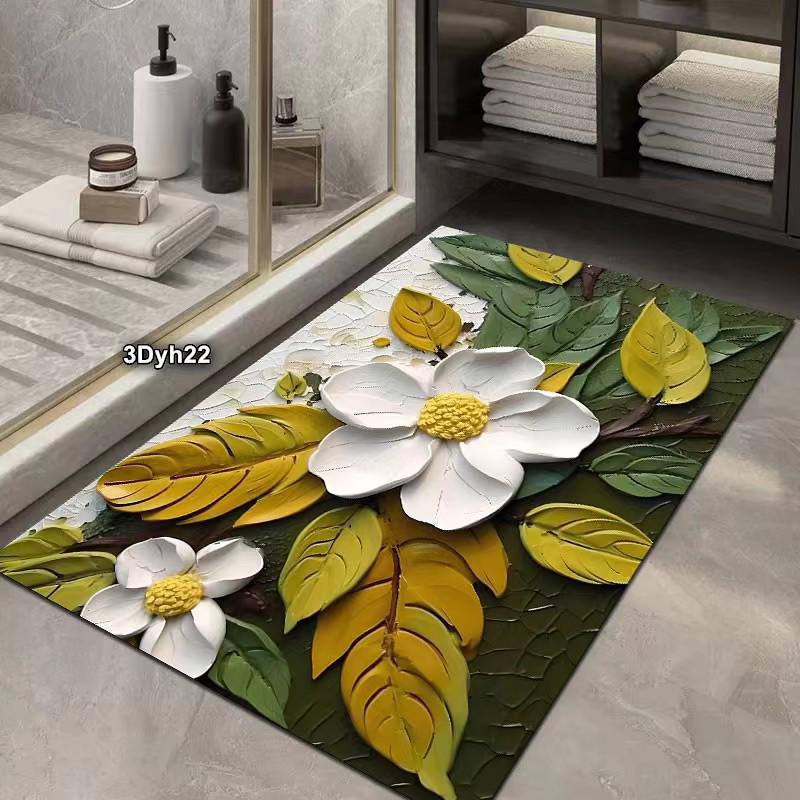 Tapis de Sol en Diatomée de Salle de Bain 3D Plante Absorbant l'eau Tapis de Porte à séchage Rapide (48x77cm)