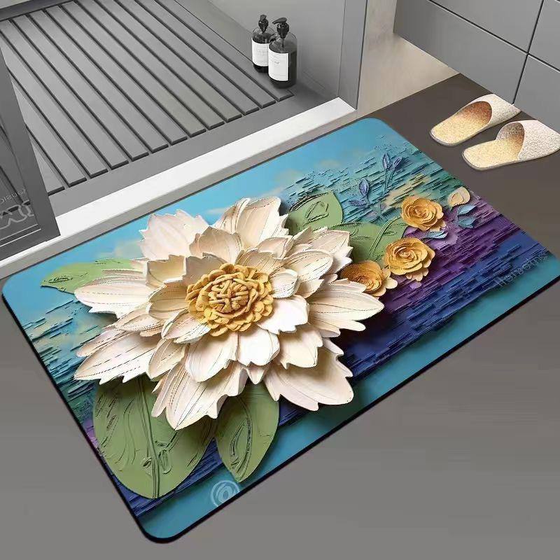 Tapis de Sol en Diatomée de Salle de Bain 3D Plante Absorbant l'eau Tapis de Porte à séchage Rapide (48x77cm)