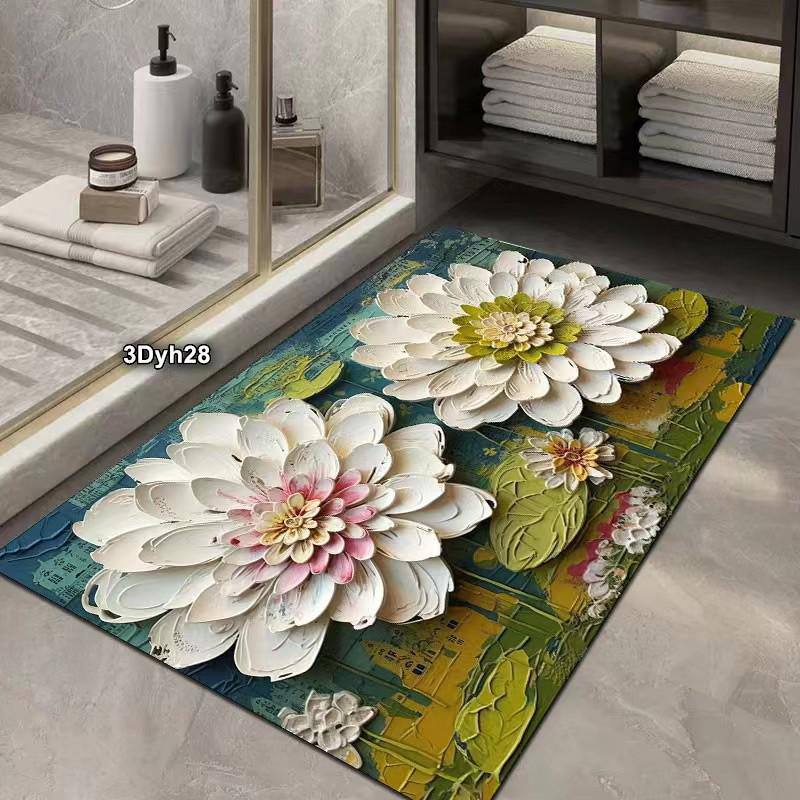 Tapis de Sol en Diatomée de Salle de Bain 3D Plante Absorbant l'eau Tapis de Porte à séchage Rapide (48x77cm)