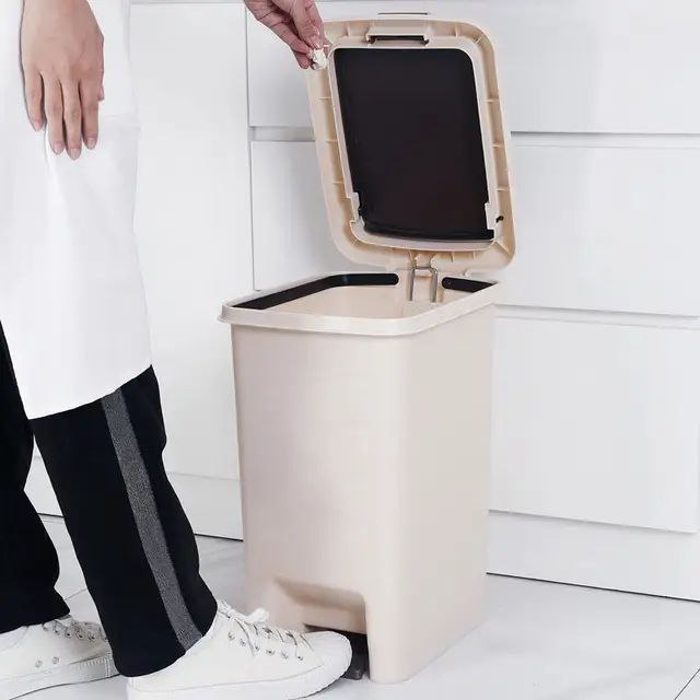 Petite poubelle de salle de bain avec couvercle, poubelle à pédale de 2,6 gallons/10 L, corbeille à papier fine ouverte à pression pour cuisine, chambre à coucher, bureau, toilettes