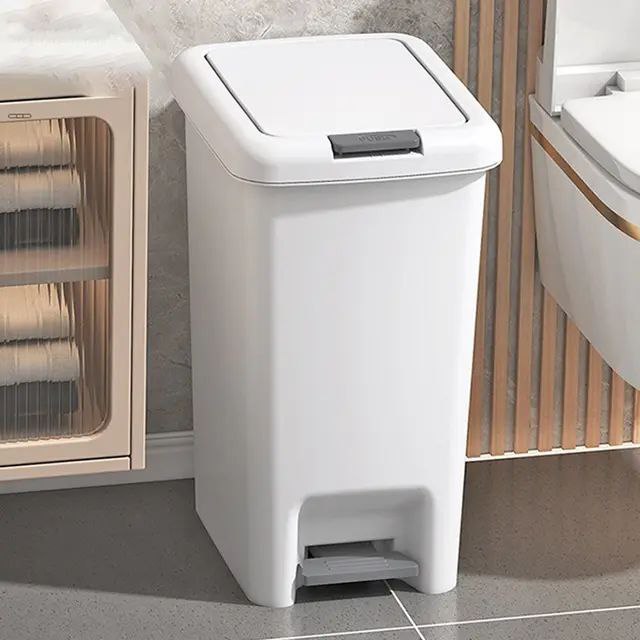 Petite poubelle de salle de bain avec couvercle, poubelle à pédale de 2,6 gallons/10 L, corbeille à papier fine ouverte à pression pour cuisine, chambre à coucher, bureau, toilettes