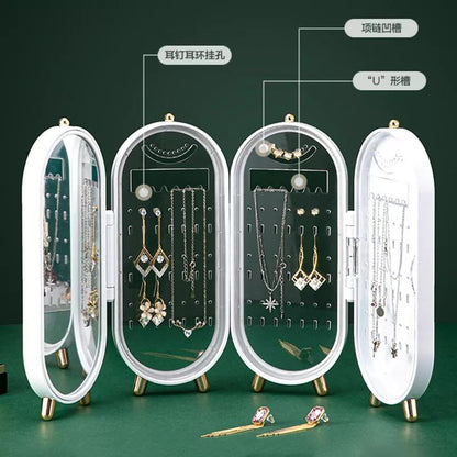 Boîtes à Bijoux Organisateur Colliers Boucles d'oreilles Boîte de Rangement Type d'écran Vitrine pour Femmes Filles Pliable 4 tiroirs avec Miroir